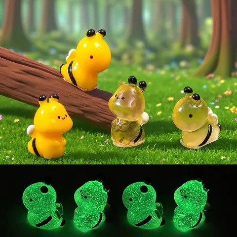 Resin Mini Bee Figurine Luminous Glow In The Dark Micro Landscape Ornament DIY Gardening Fairy Garden Decor Accessories