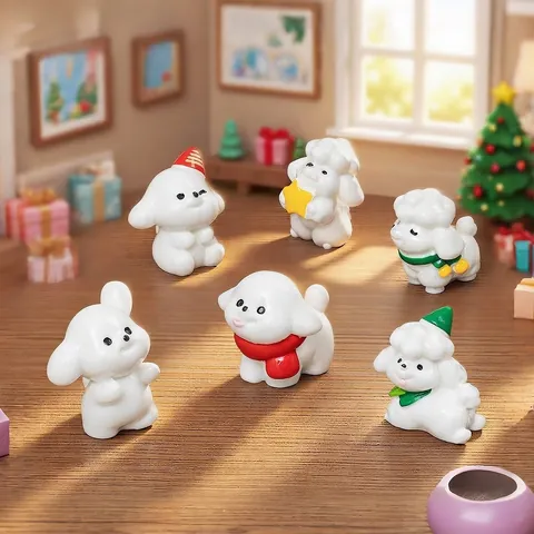 Christmas Resin Micro Landscape Miniature Puppy Figurines Cute Dog Statue Scarf Hat For DIY Dollhouse Desktop Home Decor