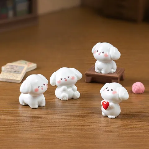Cute White Dog Resin Miniature Figurines Micro Landscape Puppy Heart Desktop Car Interior DIY Decoration Accessories Gift