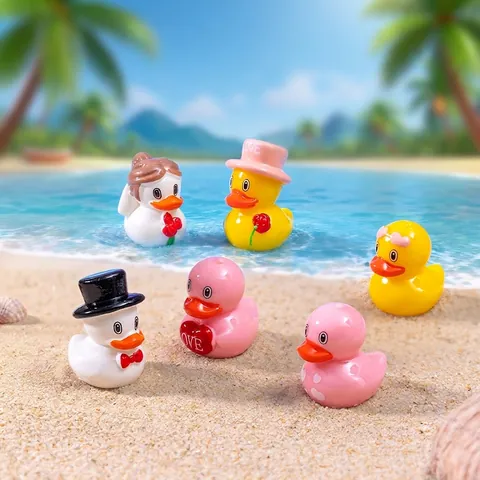Resin Mini Wedding Couple Duck Figurines DIY Micro Landscape Ornaments Cute Duck Figures Desktop Decoration Valentine Gift Crafts