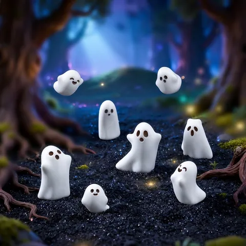 Cute White Little Ghost Miniatures Resin Craft Figurines For Micro Landscape DIY Sprout Ornaments Halloween Desktop Miniature Decorations