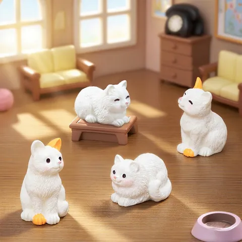 Mini Resin Cat Figurines Micro Landscape Decor Cute White Kitten Statue For Dollhouse DIY Desktop Ornament Animal Toy