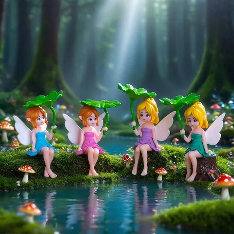 Mini Lotus Leaf Fairy Figurine Micro Landscape Ornament Cartoon PVC Pixie Statues For Garden DIY Car Decor Fairy Elf Girl Figures