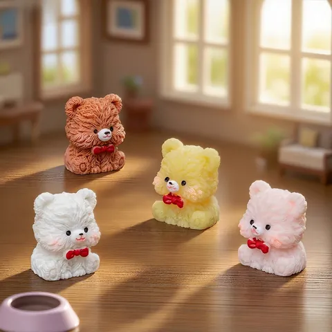 Miniature Resin Teddy Bear Figurine Micro Landscape Decoration Valentine Day Heart Bow Tiny Bear Dollhouse Ornament Desktop Accessory