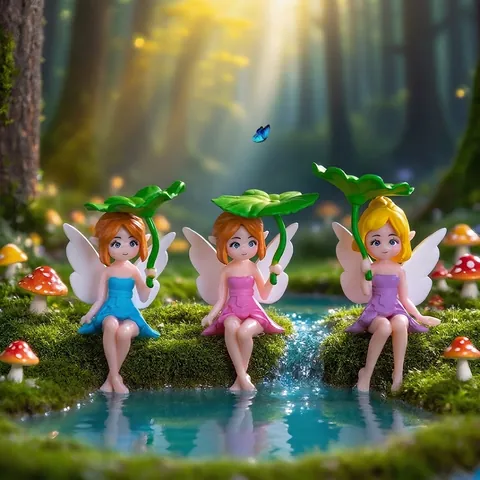 Mini Lotus Leaf Fairy Figurine Micro Landscape Ornament Cartoon PVC Pixie Statues For Garden DIY Car Decor Fairy Elf Girl Figures