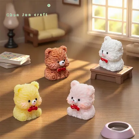 Miniature Resin Teddy Bear Figurine Micro Landscape Decoration Valentine Day Heart Bow Tiny Bear Dollhouse Ornament Desktop Accessory