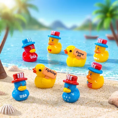 Independence Day Miniature Duck Figurine Patriotic USA Flag Hat Duckling Resin Ornament For Beach Scene DIY Home Decor Accessories
