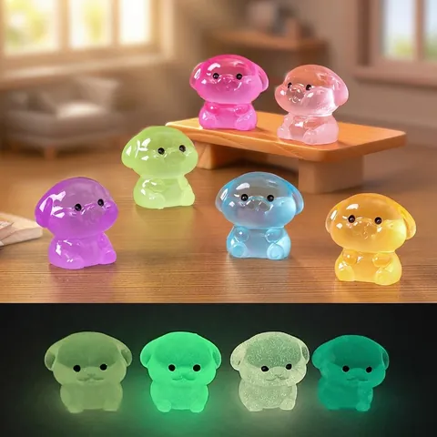 Luminous Mini Dog Resin Figurine Kawaii Miniature Puppy Statue For DIY Micro Landscape Dollhouse Decor Glow In Dark