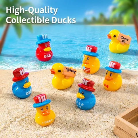Independence Day Miniature Duck Figurine Patriotic USA Flag Hat Duckling Resin Ornament For Beach Scene DIY Home Decor Accessories