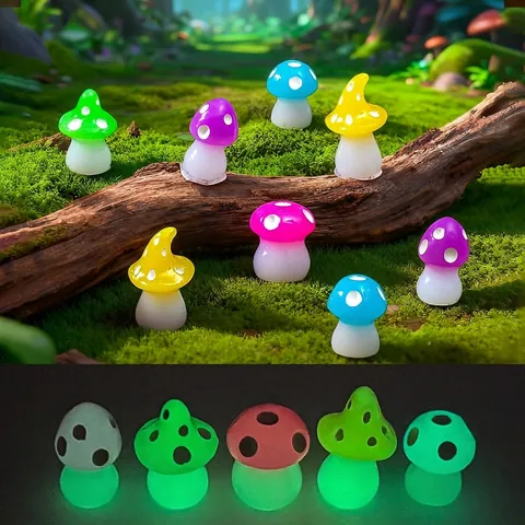 Glow in the Dark Mini Mushroom Resin Miniature Figurine for Moss Micro Landscape DIY Garden Decor Fairy Garden Ornament