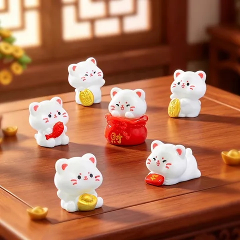 Creative Cute Maneki Neko Resin Figurine Mini Lucky Cat Ornament For Micro Landscape DIY Car Desktop Home Decoration