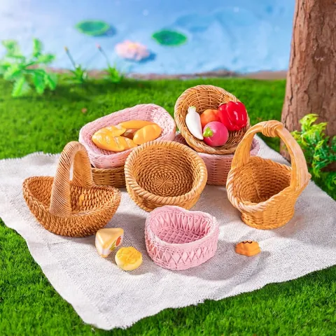 Modelo de Cesta Tejida de Simulación en Miniatura Para Accesorios de Casa de Muñecas DIY Micro Paisaje Adorno de Resina