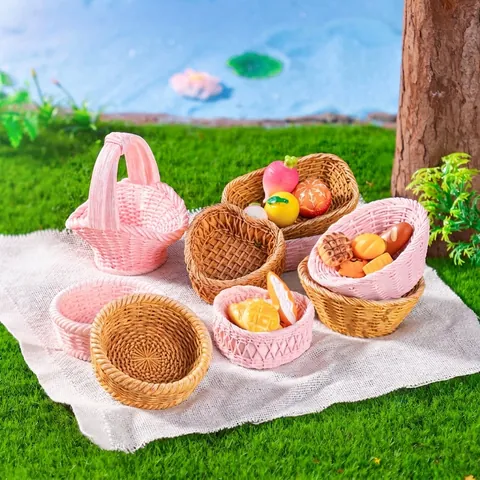 Modelo de Cesta Tejida de Simulación en Miniatura Para Accesorios de Casa de Muñecas DIY Micro Paisaje Adorno de Resina
