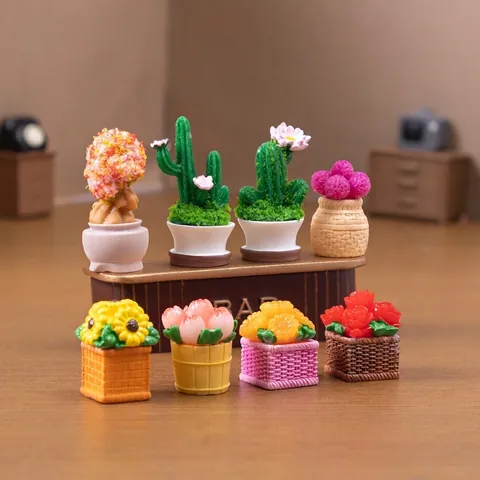 Miniature Simulated Potted Plant Resin Succulent Cactus Flower Bonsai For Dollhouse DIY Decoration Micro Landscape Ornament Accessories Desktop Decor Gift