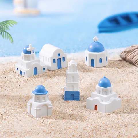 Modèle de Villa Miniature Méditerranéenne Maison Bâtiment en Résine DIY Artisanat Ornements Micro Paysage Décoration Maison Bureau