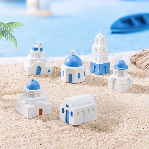 Modèle de Villa Miniature Méditerranéenne Maison Bâtiment en Résine DIY Artisanat Ornements Micro Paysage Décoration Maison Bureau