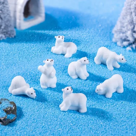 Miniature Simulation Polar Bear Figurine Resin Micro Landscape Accessories DIY Crystal Ball Decor Desktop Small Ornament