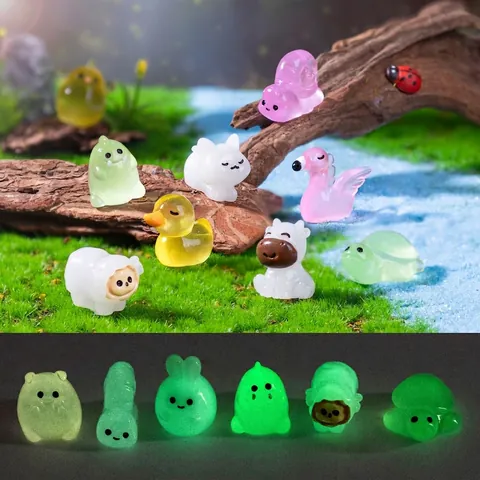 Leuchtende Miniatur Tierfiguren Harz Süßes Schwein Katze Hase Mikro Landschaft Garten DIY Deko Glow In The Dark Leuchtendes Zubehör