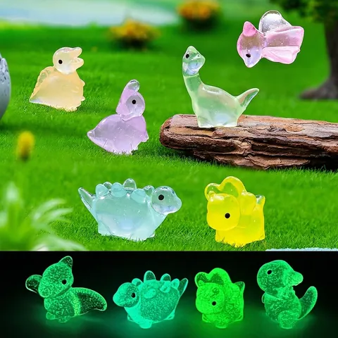 Mini Luminous Resin Dinosaur Figurines Glow In The Dark Tyrannosaurus Stegosaurus Micro Landscape DIY Ornament Home Decor