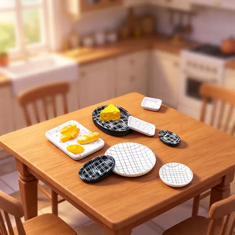 Miniature Dollhouse Plate Checkered Terrazzo Pattern Resin Mini Tray For DIY Micro Landscape Decoration Tiny Kitchen Accessories