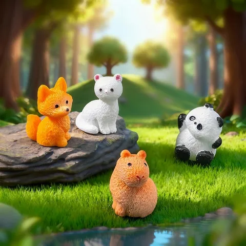 Realistic Micro Landscape Mini Animal Figurines Capybara Fox Panda Cat Resin Ornament DIY Fairy Garden Decoration Desktop Accessory