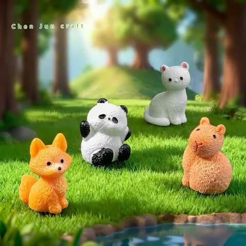 Realistic Micro Landscape Mini Animal Figurines Capybara Fox Panda Cat Resin Ornament DIY Fairy Garden Decoration Desktop Accessory