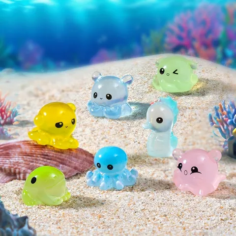 Leuchtende Meerestiere Harz Miniaturen Kreative Glow In The Dark Seepferdchen Oktopus Frosch Mikro Landschaft Aquarium Deko DIY Zubehör