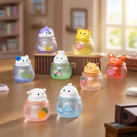 Kawaii Miniature Animal Ice Cup Resin Figurines For Dollhouse DIY Desktop Car Decoration Rabbit Cat Capybara Mini Statues