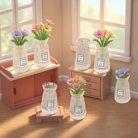 Miniature Resin Vase Dollhouse Accessories DIY Micro Landscape Desktop Ornament Simple Transparent Illustration Bottle