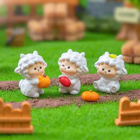 Mini Sheep Figurine Resin Autumn Harvest Farm Animal Micro Landscape DIY Accessory Desktop Decor Car Dashboard Ornament