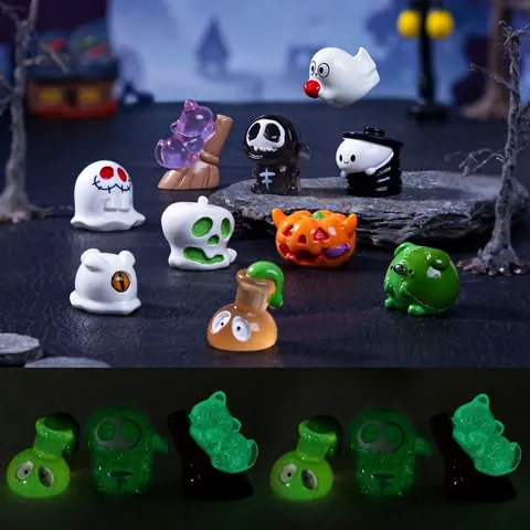 Halloween Miniature Glow In The Dark Resin Figurine Ghost Pumpkin Grim Reaper Micro Landscape Desktop DIY Decoration Ornament