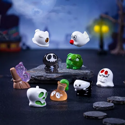Halloween Miniature Glow In The Dark Resin Figurine Ghost Pumpkin Grim Reaper Micro Landscape Desktop DIY Decoration Ornament