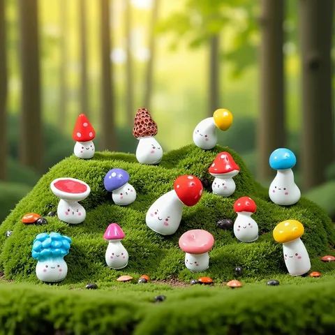 Cute Resin Miniature Mushroom Ornaments for Fairy Garden Accessories Micro Landscape DIY Crafts Desktop Decor Resin Figurine