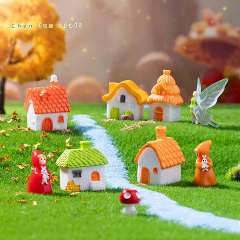 Casas de Jardín de Hadas de Resina en Miniatura Retro Rural Cabaña de Paja con Chimenea DIY Micro Paisaje Decoración Accesorios Adornos
