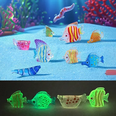 Figurine de Poisson Plat Mini en Résine Fluorescente dans le Noir Poisson Océanique Lumineux Ornement d'Aquarium Accessoire Micro Paysage DIY