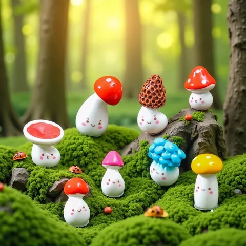 Cute Resin Miniature Mushroom Ornaments for Fairy Garden Accessories Micro Landscape DIY Crafts Desktop Decor Resin Figurine