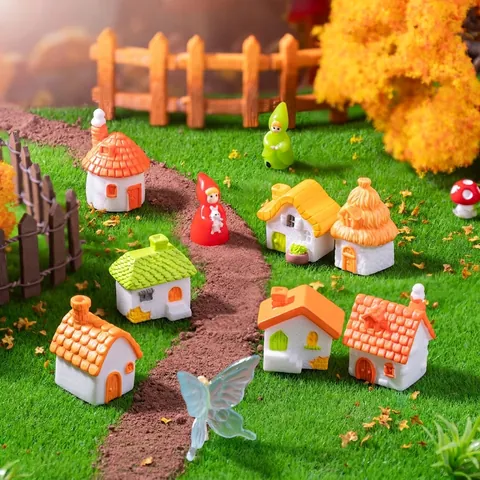 Casas de Jardín de Hadas de Resina en Miniatura Retro Rural Cabaña de Paja con Chimenea DIY Micro Paisaje Decoración Accesorios Adornos