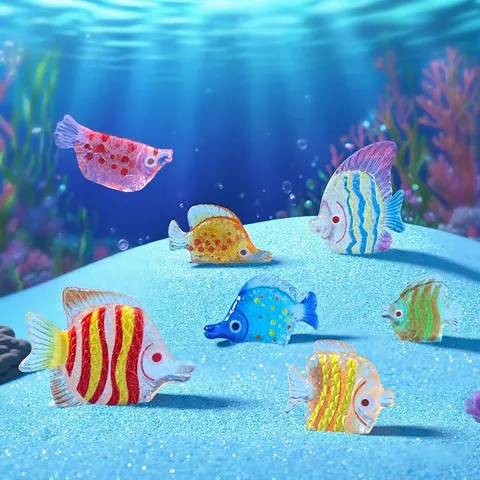 Figurine de Poisson Plat Mini en Résine Fluorescente dans le Noir Poisson Océanique Lumineux Ornement d'Aquarium Accessoire Micro Paysage DIY