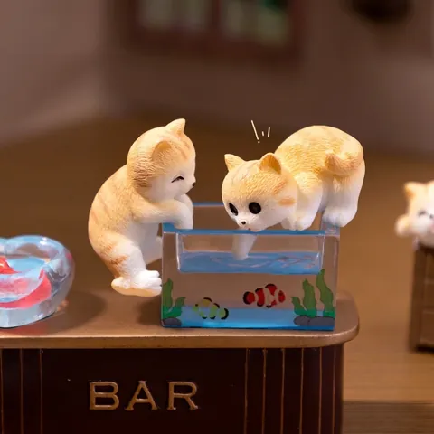 Cute Miniature Cat Fishing Figurine Resin Animal Statues Dollhouse DIY Decorative Landscape Accessories Mini Desktop Ornament