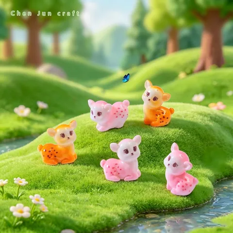 Cute Miniature Resin Deer Figurine Cartoon Fawn Ornament For Micro Landscape DIY Garden Decor Car Dashboard Desk Decoration