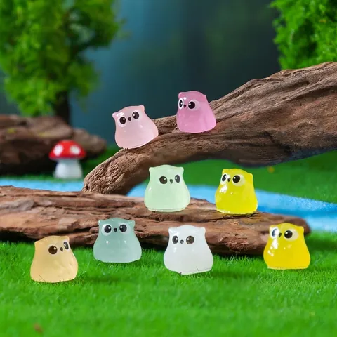 Mini Luminous Owl Resin Figurine Cute Glow In The Dark Animal Micro Landscape DIY Ornament Desktop Small Decoration Accessory