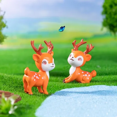 Figurines Miniatures de Cerf Sika Mignon en PVC Petites Statues d'Animaux Pour Micro Paysage Jardin de Fées Bricolage Artisanat Décoration de la Maison Accessoires