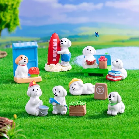 Miniature Dog Figurines Resin Micro Landscape Accessories DIY Fairy Garden Decor Cartoon Puppy Animal Statues Desktop Ornaments