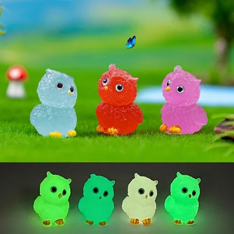 Luminous Owl Figurine Mini Resin Bird Statue Night Light Micro Landscape DIY Garden Decor Cartoon Animal Ornament Gift