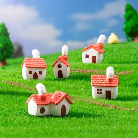 Cartoon Resin Miniature House Red Roof Chimney Cottage For Fairy Garden DIY Succulent Terrarium Landscaping Ornament
