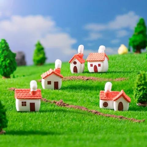 Cartoon Resin Miniature House Red Roof Chimney Cottage For Fairy Garden DIY Succulent Terrarium Landscaping Ornament