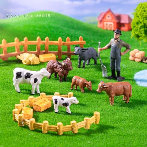 Realistic Miniature Cow Highland Cattle Buffalo Figurines DIY Farm Animal Micro Landscape Decor PVC Cattle Model Toys