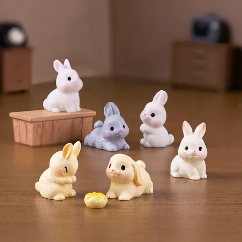 Miniature Resin Rabbit Figurine Micro Landscape Ornament For Dollhouse DIY Decoration Small Bunny Animal Sculpture Desk Decor