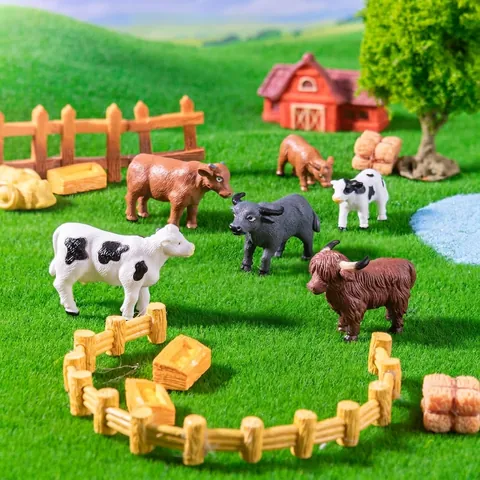 Realistic Miniature Cow Highland Cattle Buffalo Figurines DIY Farm Animal Micro Landscape Decor PVC Cattle Model Toys
