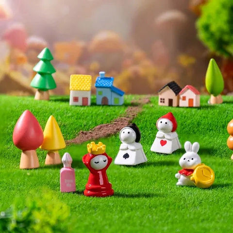 Alice In Wonderland Thema Hars Miniatuurbeeldjes Doe-het-zelf Micro-landschapsdecoraties Cartoon Huis Boom Konijn Sprookjesachtige Tuinornamenten